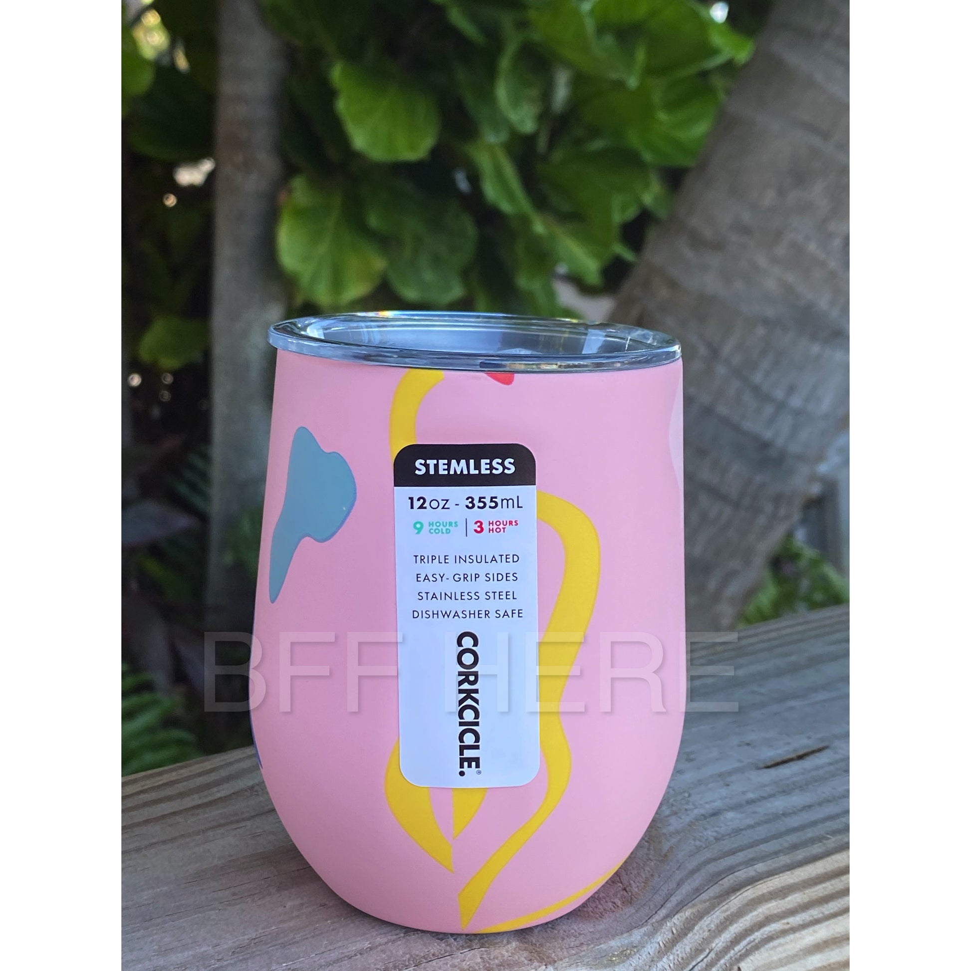 12 oz Stemless By Corkcicle -- Poketo Pink Party - BFF Here