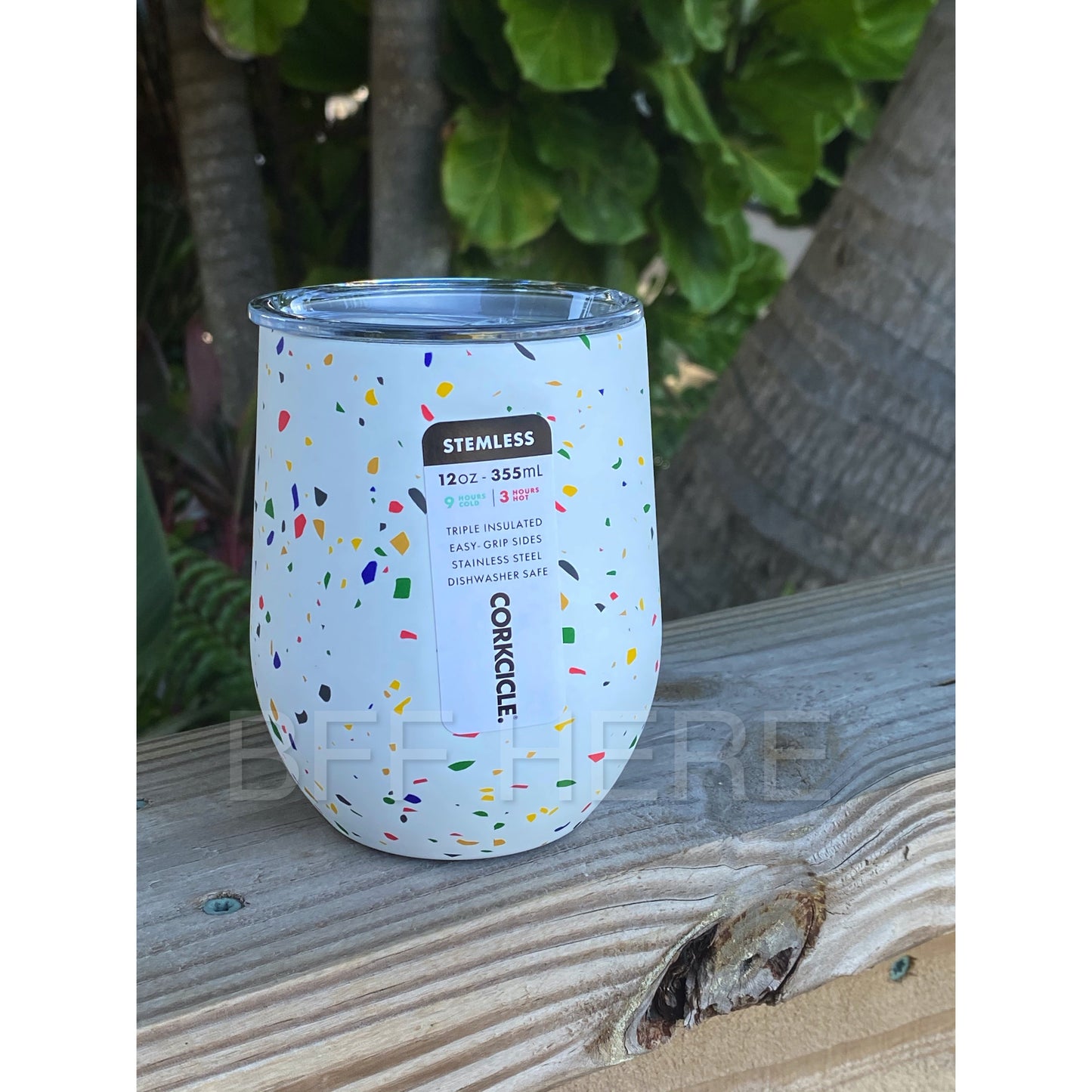 12 oz Stemless By Corkcicle -- Poketo White Terrazzo - BFF Here