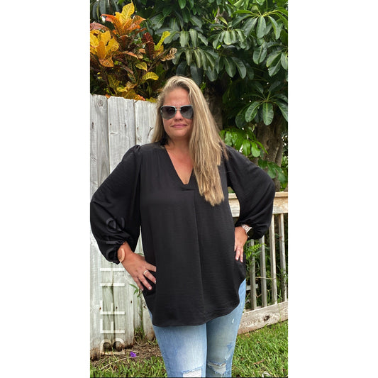 Jamie Balloon Sleeve Top -- Black - BFF Here