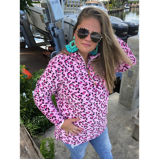 Lori Pink Leopard Fleece Pullover - BFF Here