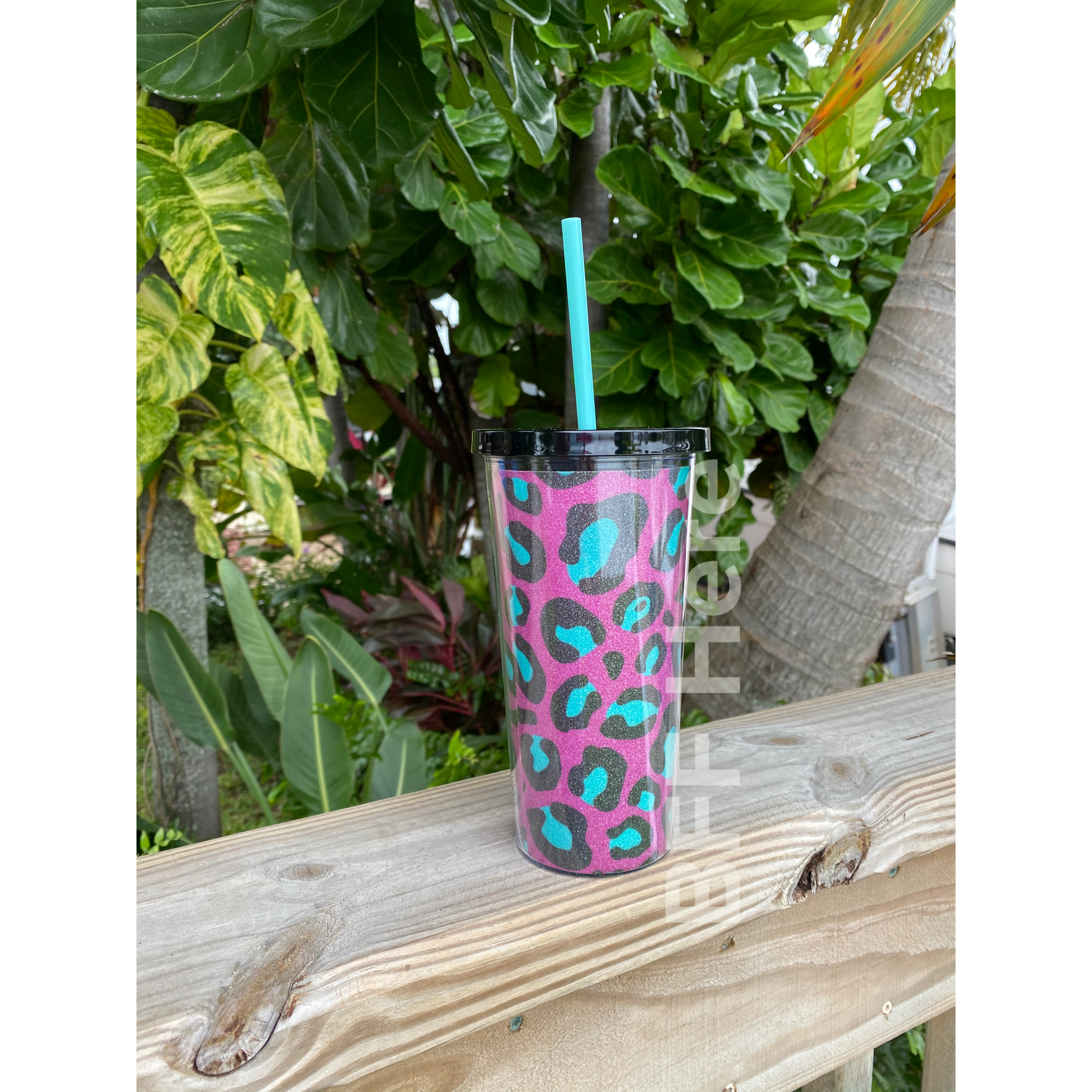 Pink and Teal Leopard Tumbler - BFF Here