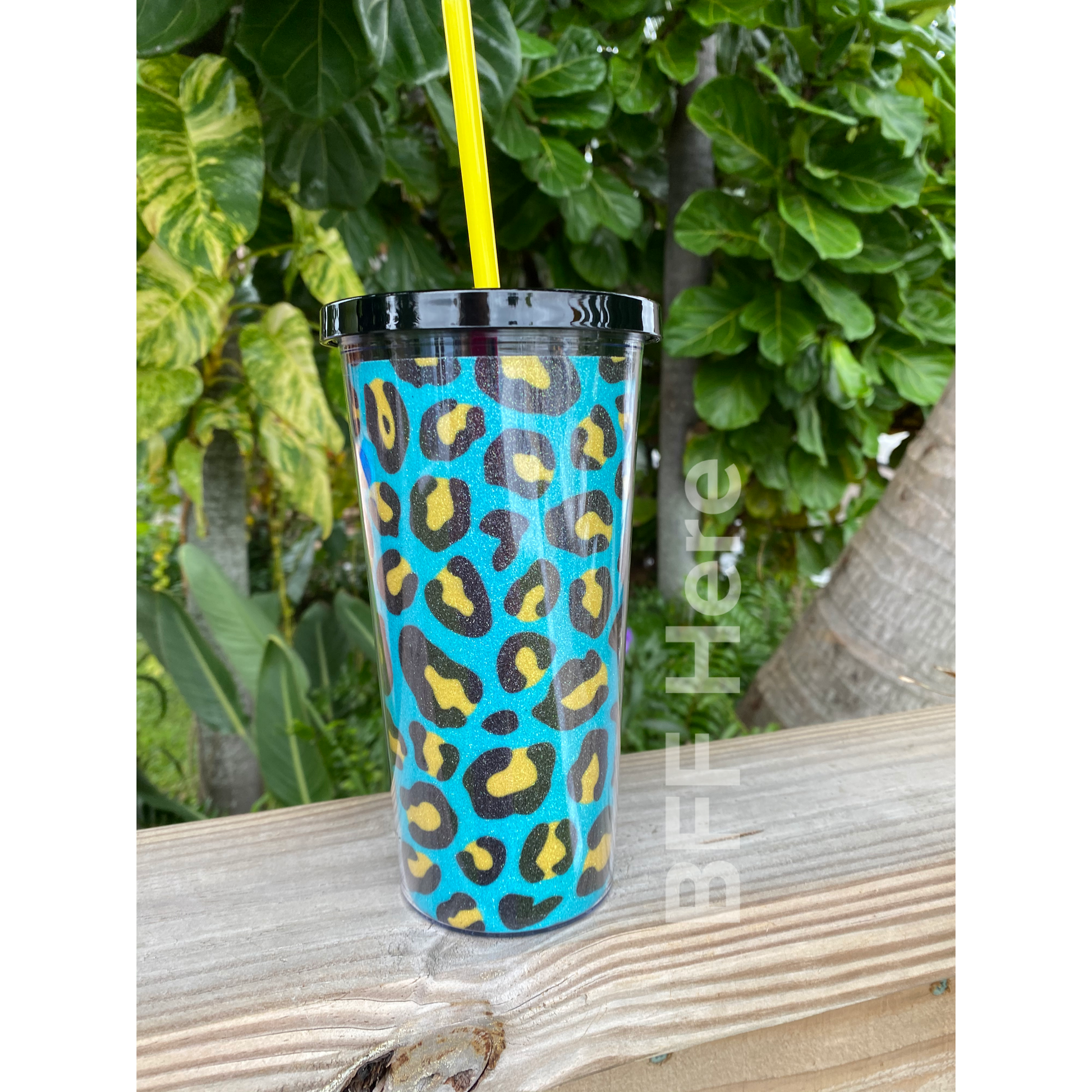 Yellow and Teal Leopard Tumbler - BFF Here