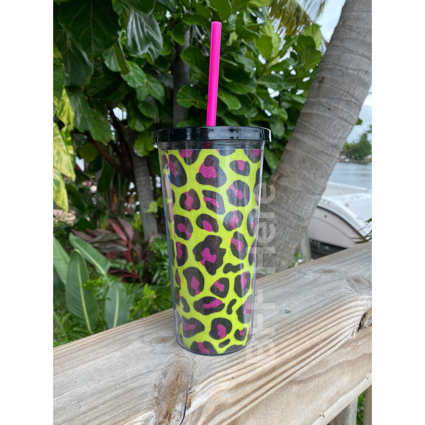 Yellow and Pink Leopard Tumbler - BFF Here