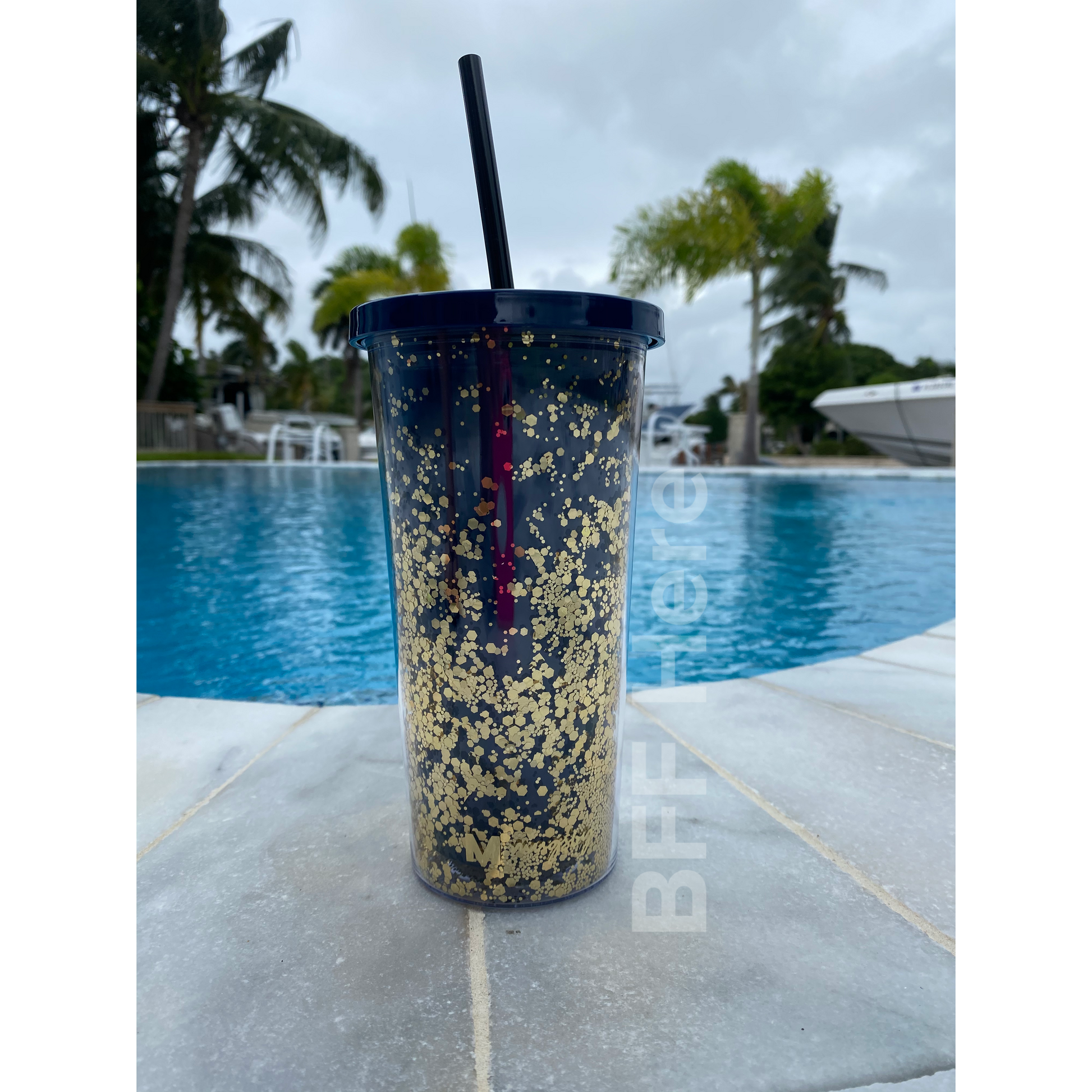 Navy and Gold Glitter Tumbler - BFF Here