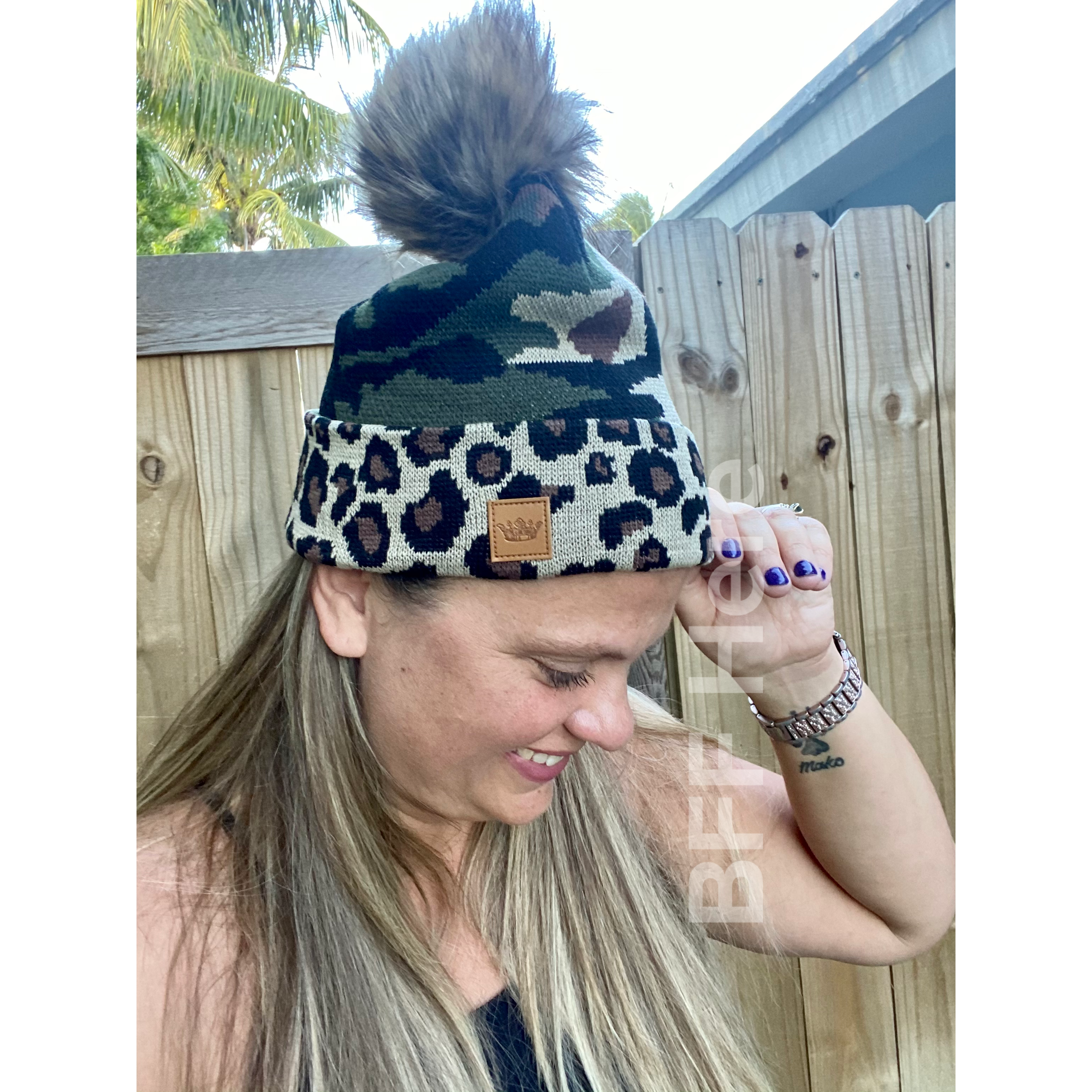 Camo Leopard Pom Hat - BFF Here