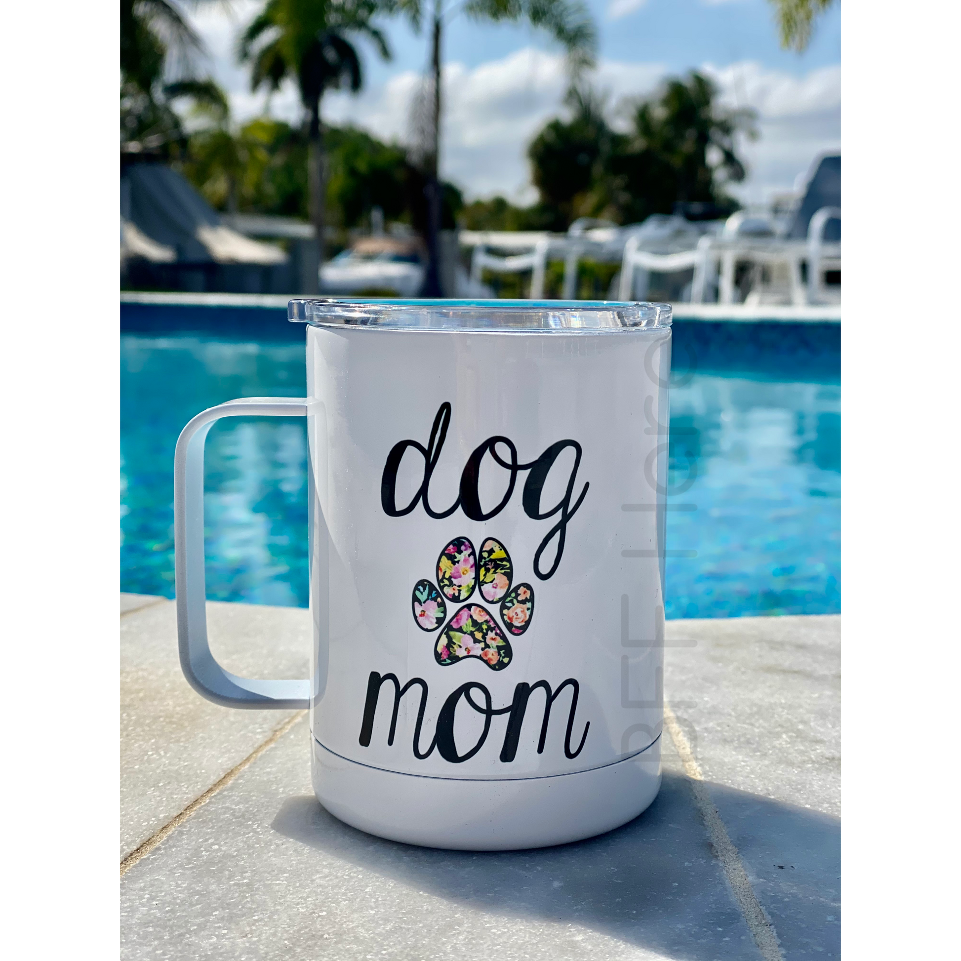 Dog Mom Floral Paw Travel Cup - BFF Here