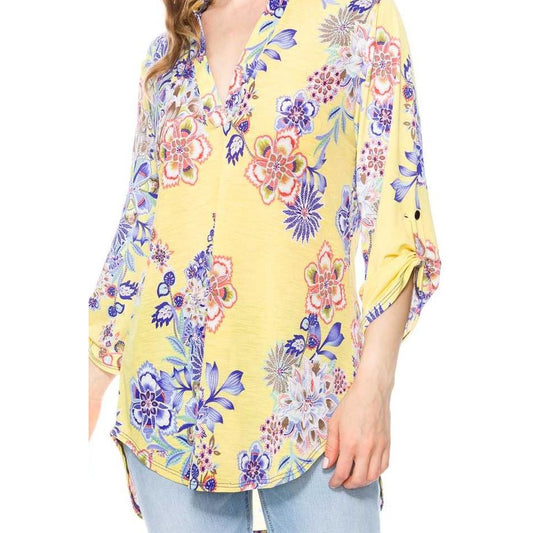 Floral Print 3/4 Sleeve V-Neck Tunic Top - BFF Here