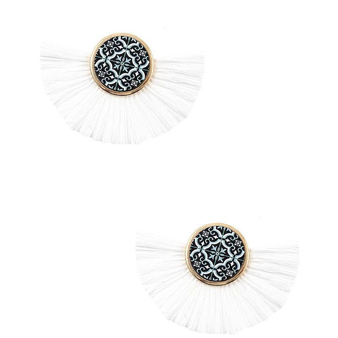 Round Mix Print Raffia Earrings -- Choice of Color - BFF Here