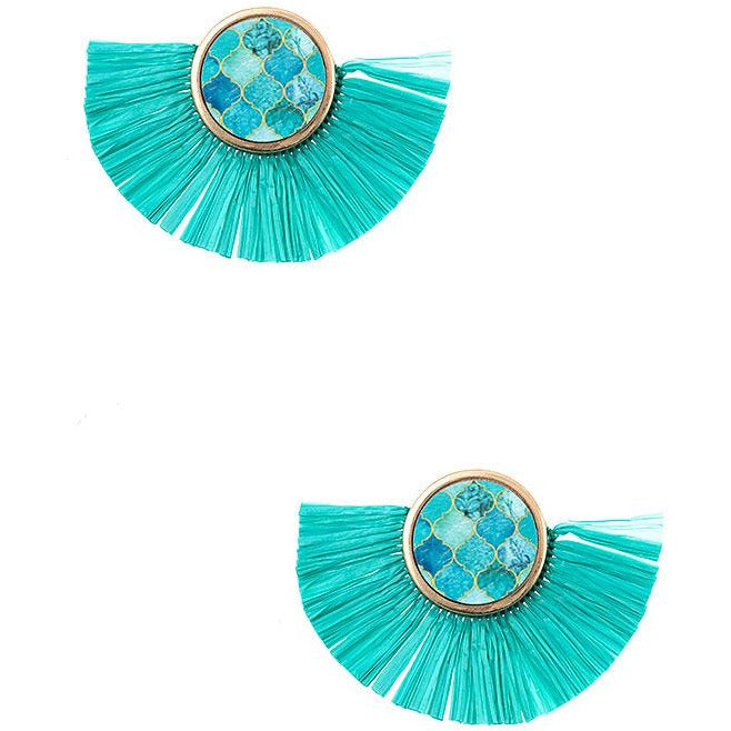 Round Mix Print Raffia Earrings -- Choice of Color - BFF Here