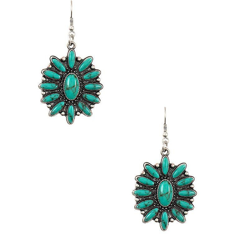 Western Turquoise Floral Earrings - BFF Here