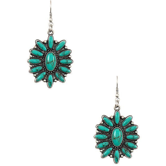 Western Turquoise Floral Earrings - BFF Here