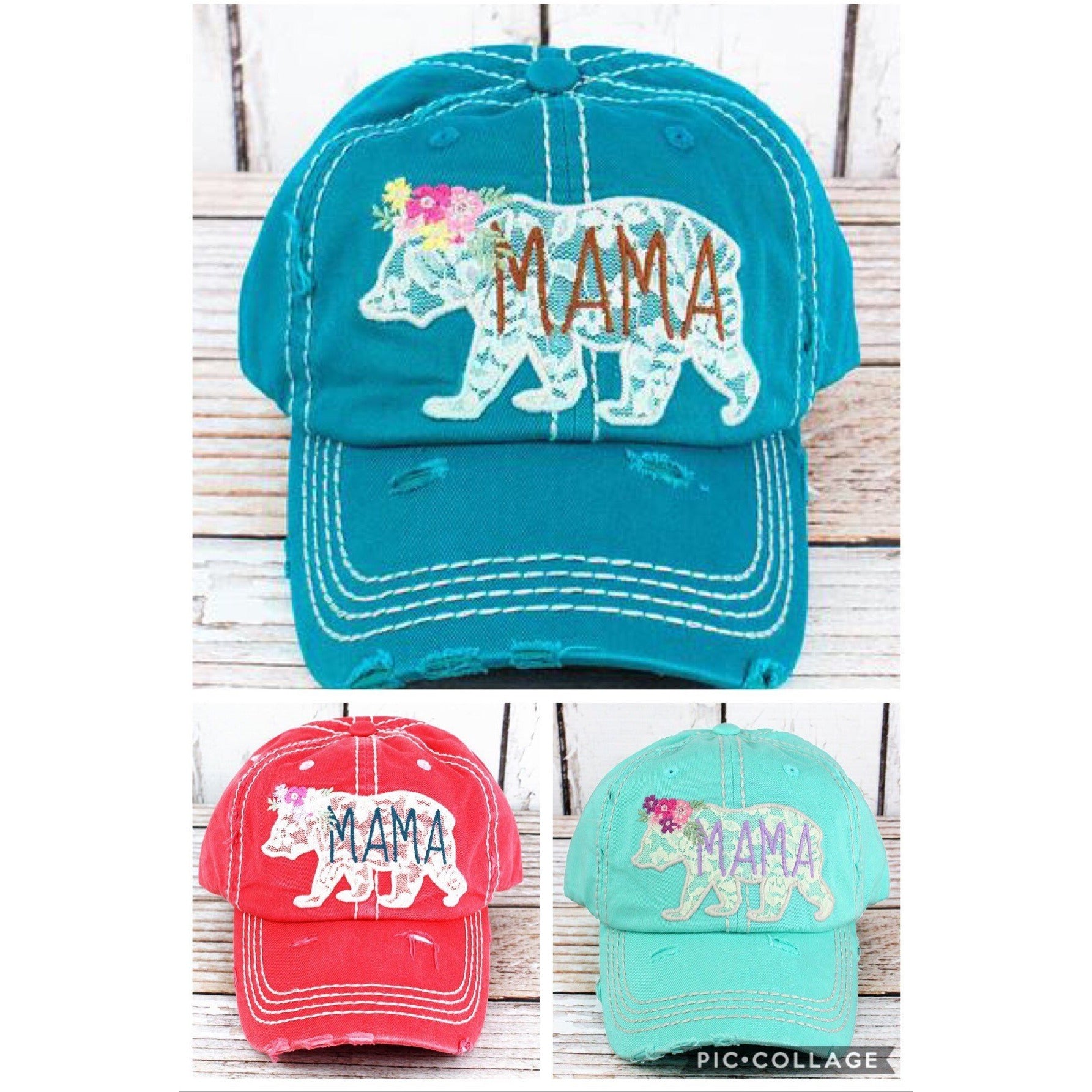 Distressed Lace Mama Bear Cap -- Choice of Color - BFF Here