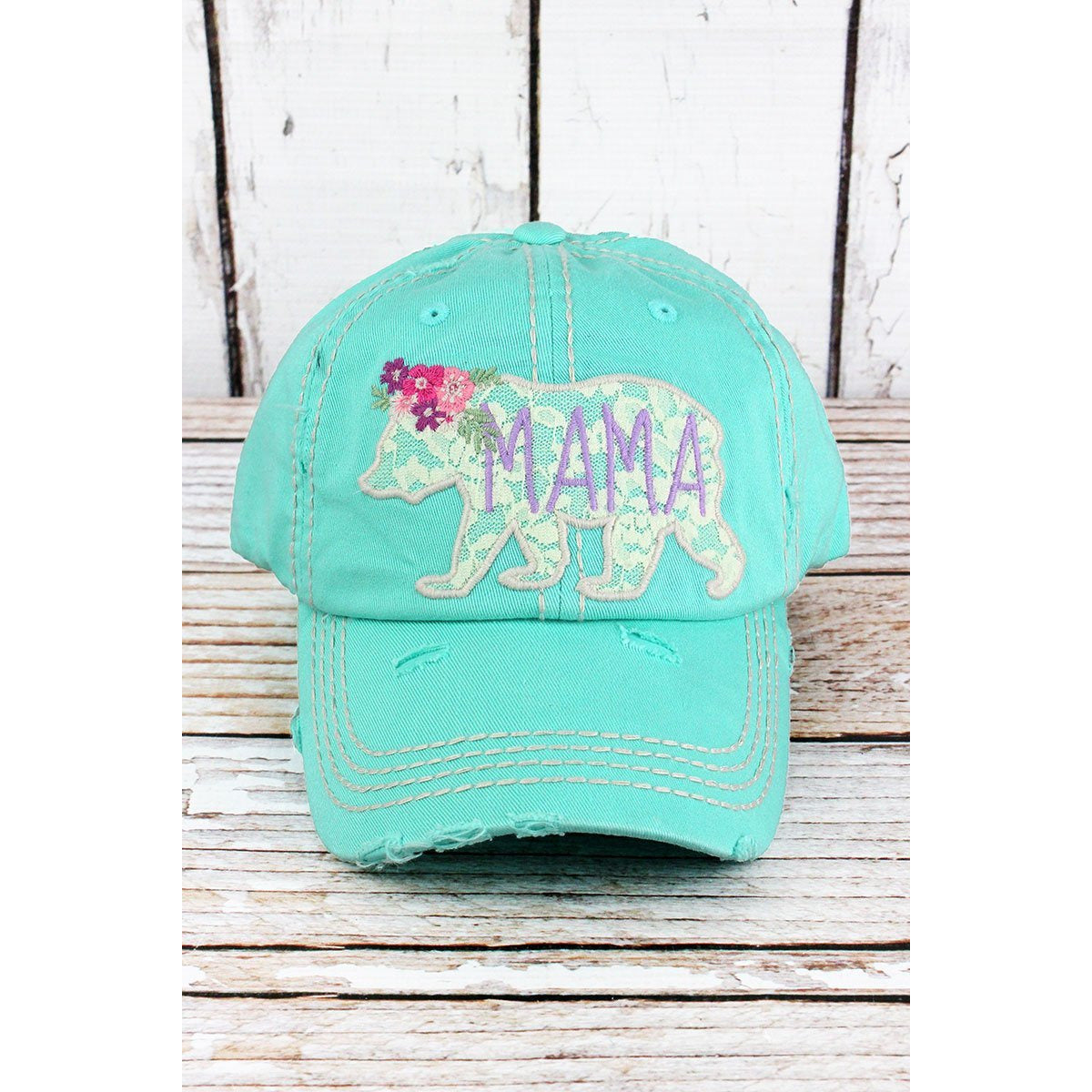 Distressed Lace Mama Bear Cap -- Choice of Color - BFF Here