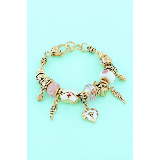 Nurse Goldtone and Glass Beaded Charm Bracelet - BFF Here