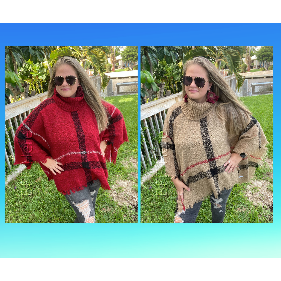 Betty Classic Plaid Poncho -- Choice of Color - BFF Here