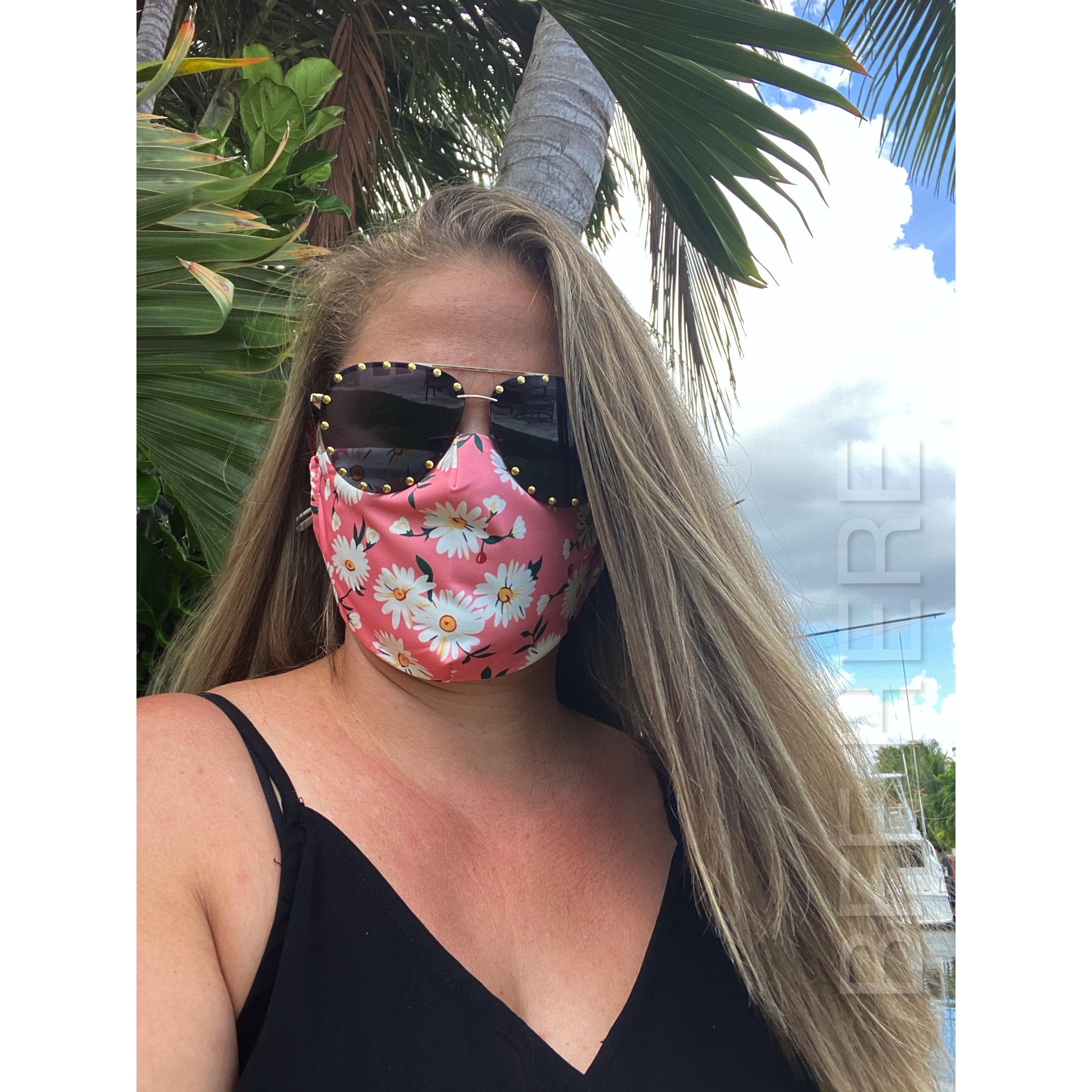 Pink Daisy Adjustable Face Mask - Adult - BFF Here