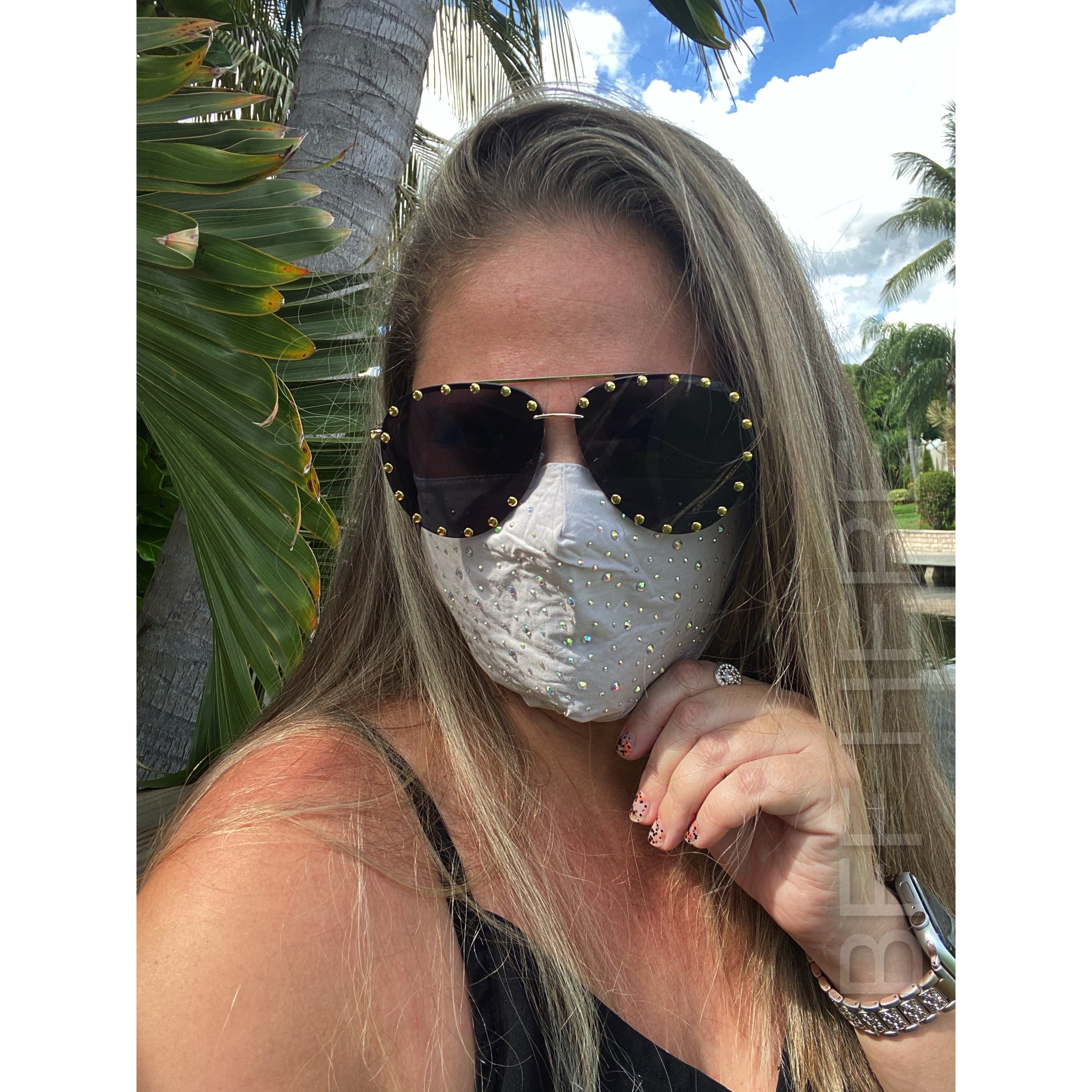 Khaki Rhinestone Adjustable Face Mask - Adult - BFF Here