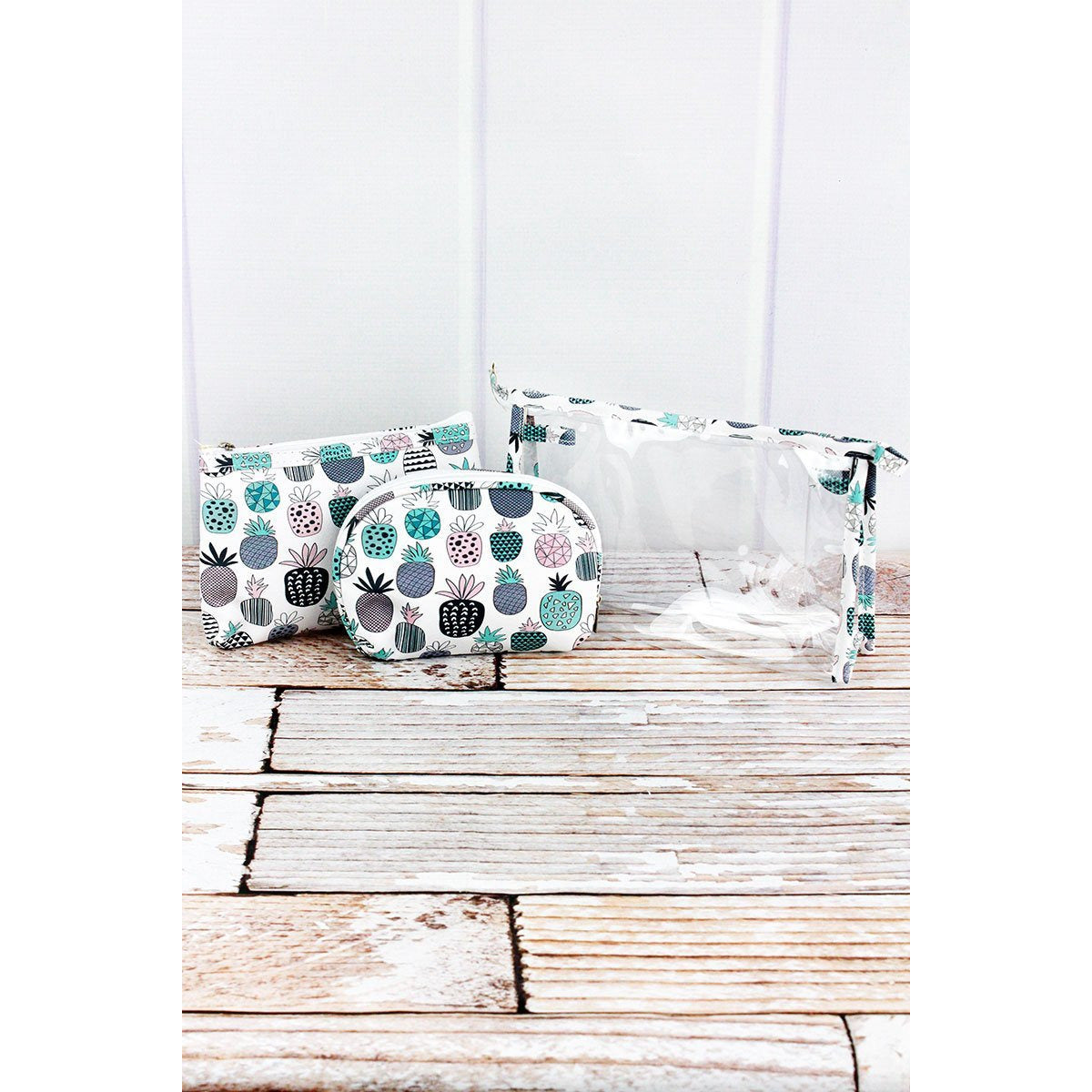 Playful Pineapples and Clear 3 Piece Cosmetic Bag Set - BFF Here