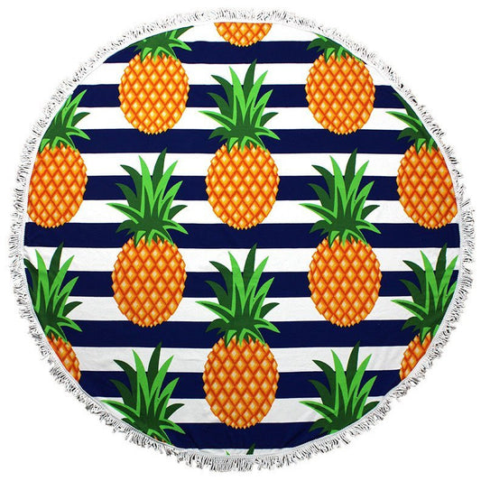 Pineapple Royal Stripe Round Beach Towel - BFF Here