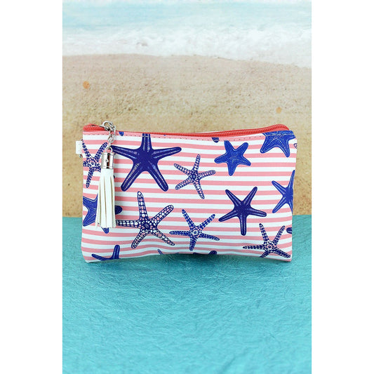 Pink Nautical Stripe Starfish Tassel Pouch - BFF Here