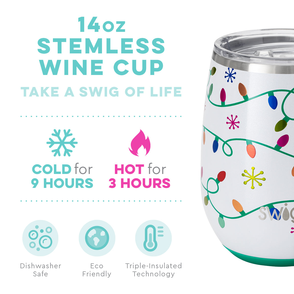 Let It Glow Stemless Wine Cup (14oz) by Swig Life - BFF Here