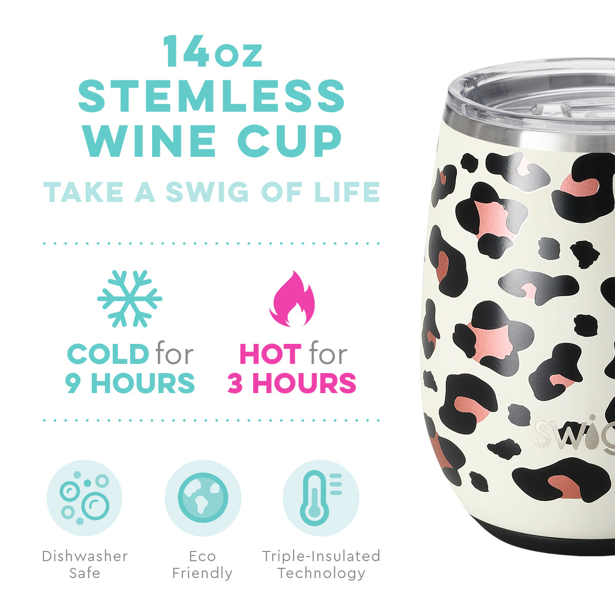 Luxy Leopard Stemless Wine Cup (14oz) by Swig Life - BFF Here