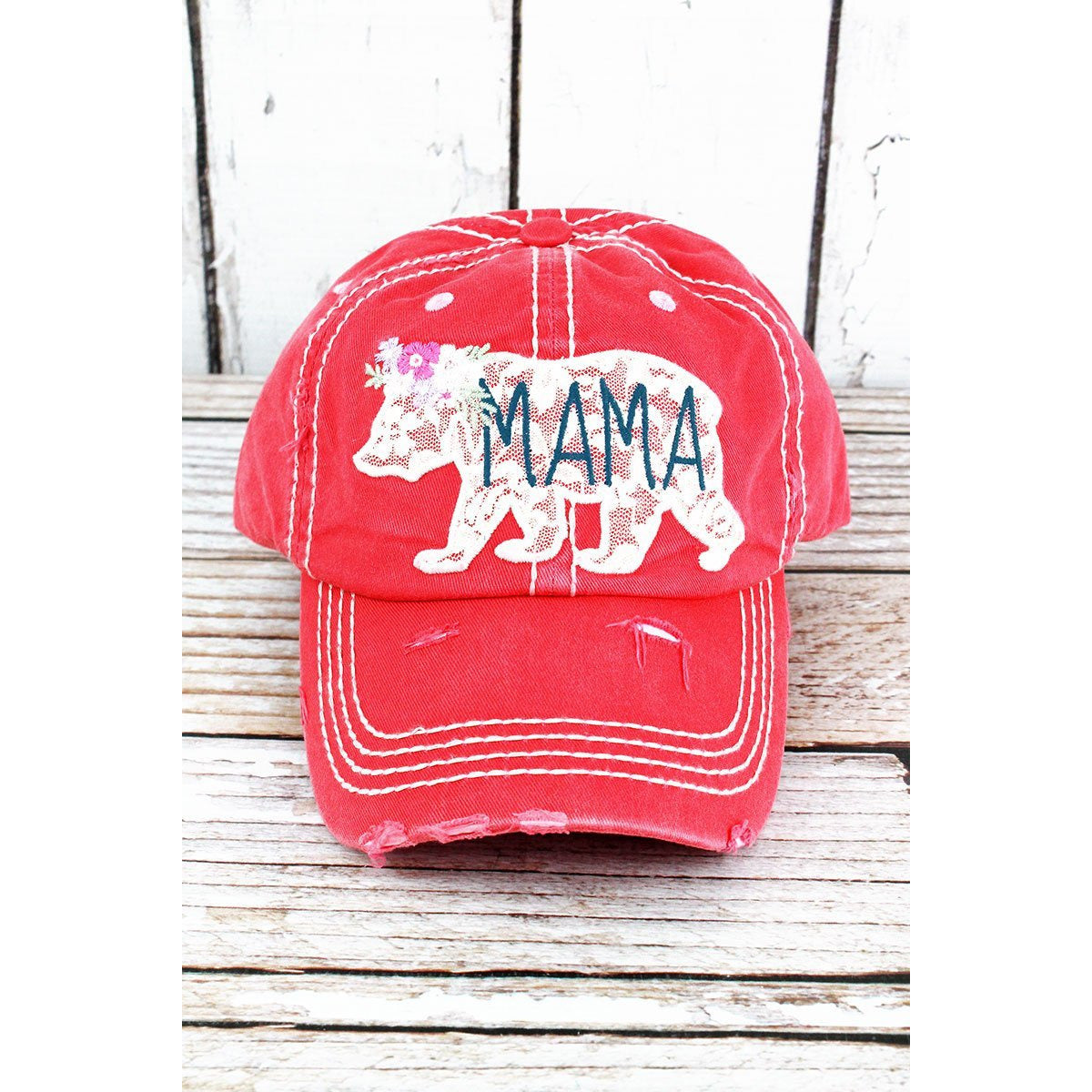 Distressed Lace Mama Bear Cap -- Choice of Color - BFF Here