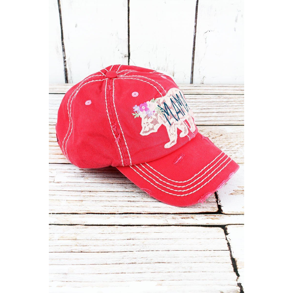 Distressed Lace Mama Bear Cap -- Choice of Color - BFF Here