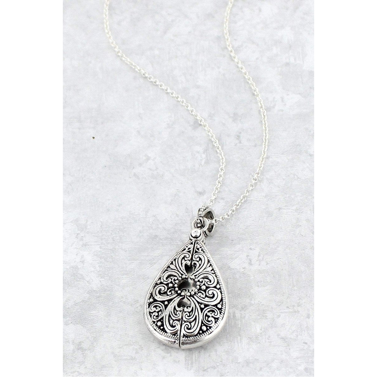 Teacher's Blessing Teardrop Message Locket Necklace -- Worn Silvertone - BFF Here