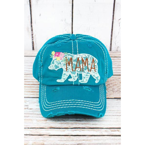 Distressed Lace Mama Bear Cap -- Choice of Color - BFF Here