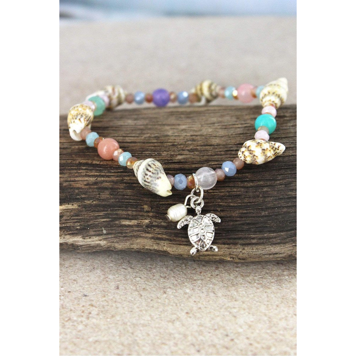 Turtle Charm Multi-Color and Shell Beaded Bracelet - BFF Here