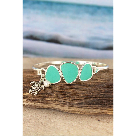 Aqua Sea Glass Stone with Silvertone Charm Bracelet -- Choice of Style - BFF Here