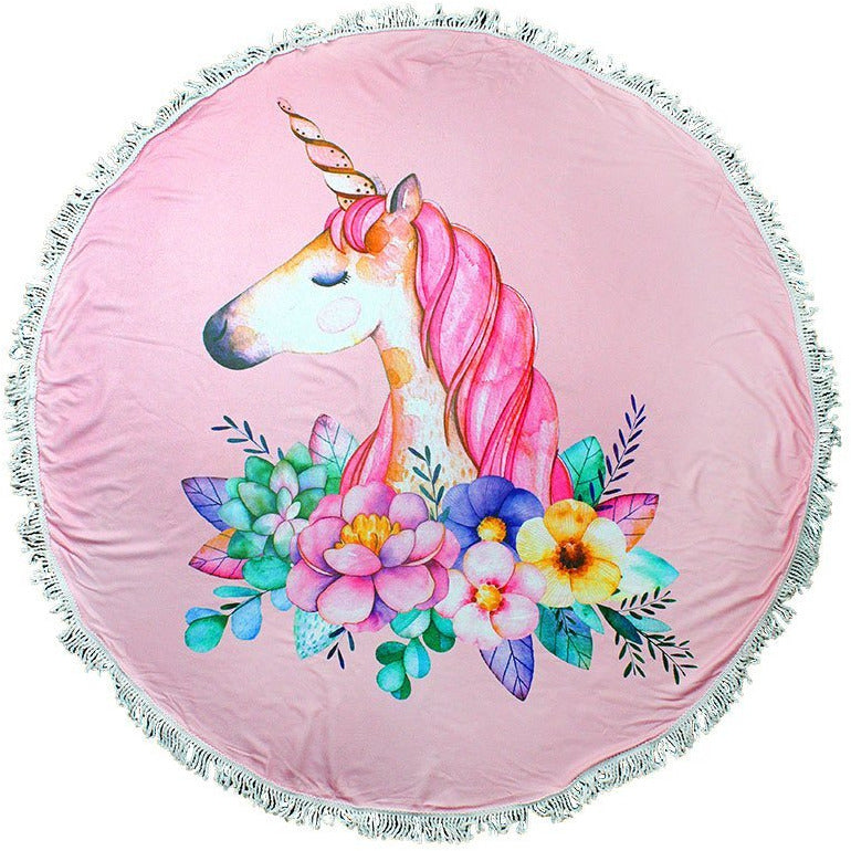 Pretty Pink Floral Unicorn Round Beach Towel - BFF Here