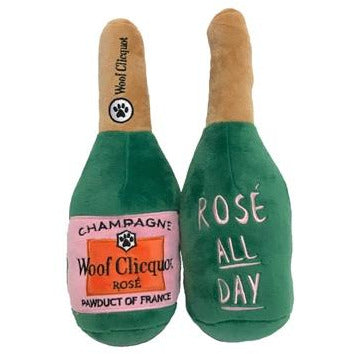 Woof Clicquot Rose' Champagne Bottle Plush Toy -- Choice of Size - BFF Here