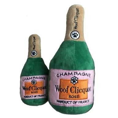 Woof Clicquot Rose' Champagne Bottle Plush Toy -- Choice of Size - BFF Here