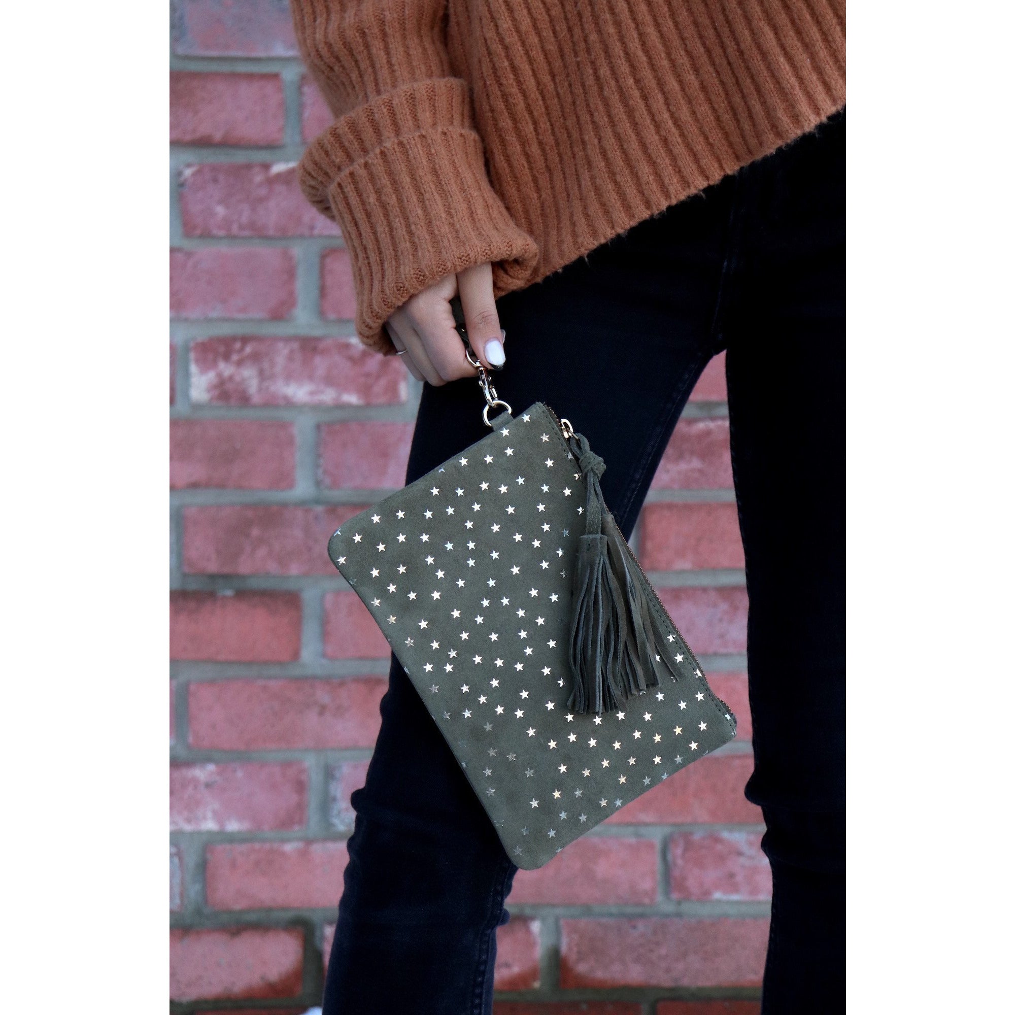 Olive Suede Wristlet - BFF Here