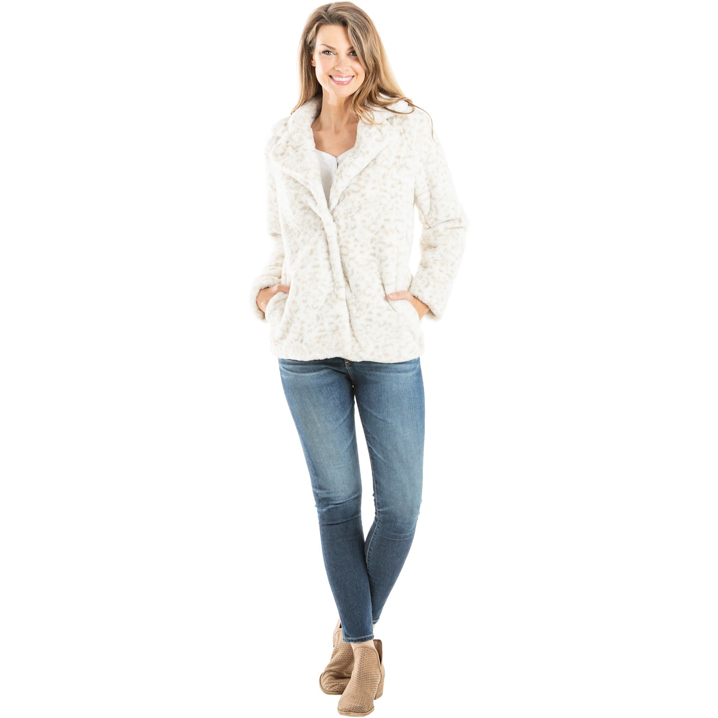 Snow White Leopard Faux Fur Jacket - BFF Here