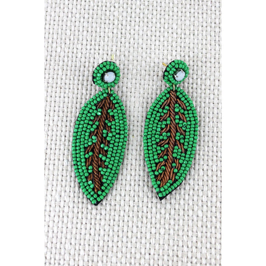 Seed Bead Palm Leaf Earrings - BFF Here