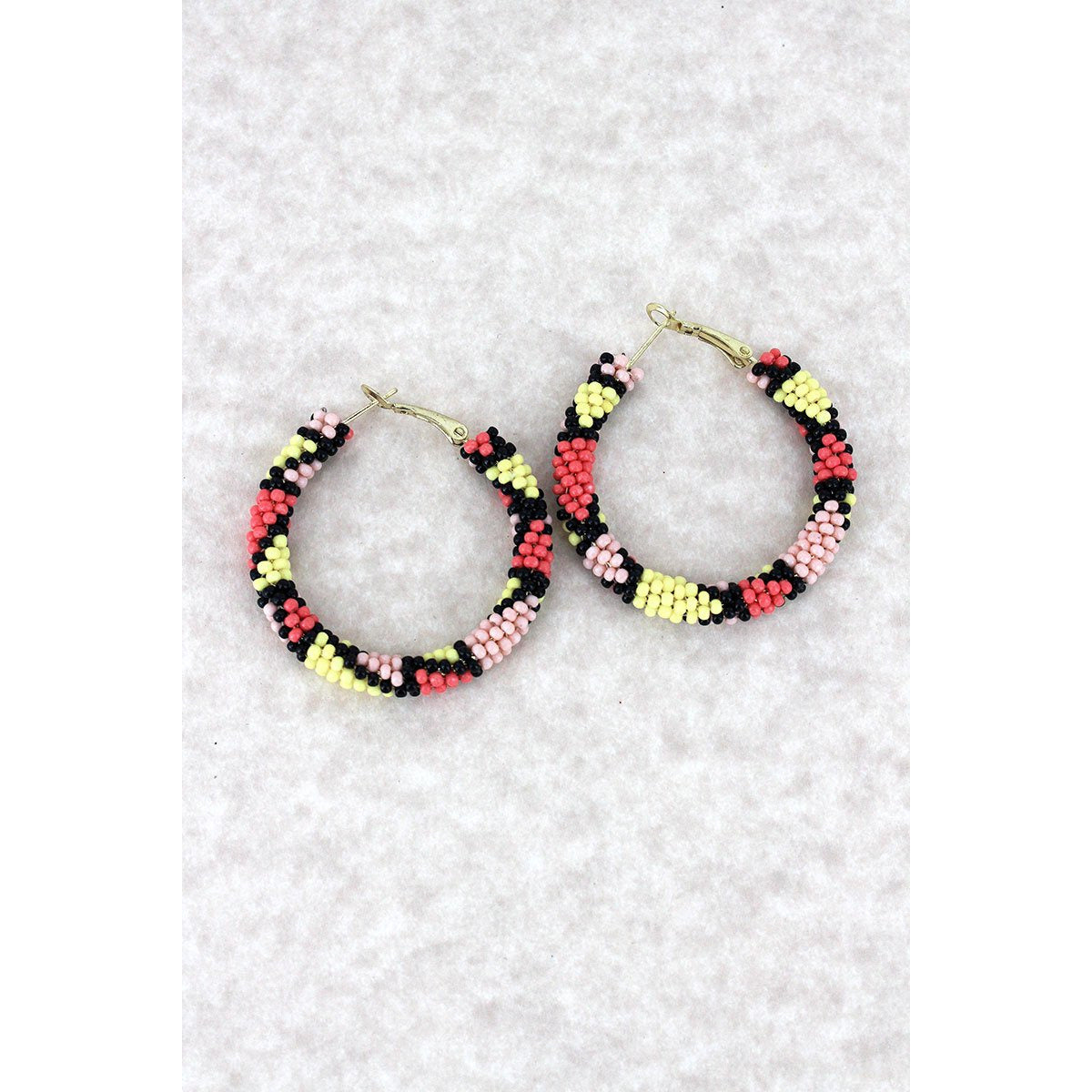 Seed Bead Mosaic Hoop Earring -- Coral - BFF Here