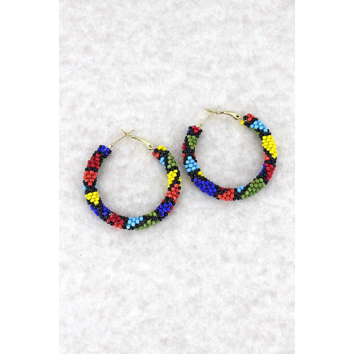 Seed Bead Mosaic Hoop Earring -- Multi - BFF Here