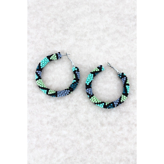 Seed Bead Mosaic Hoop Earring -- Turquoise - BFF Here