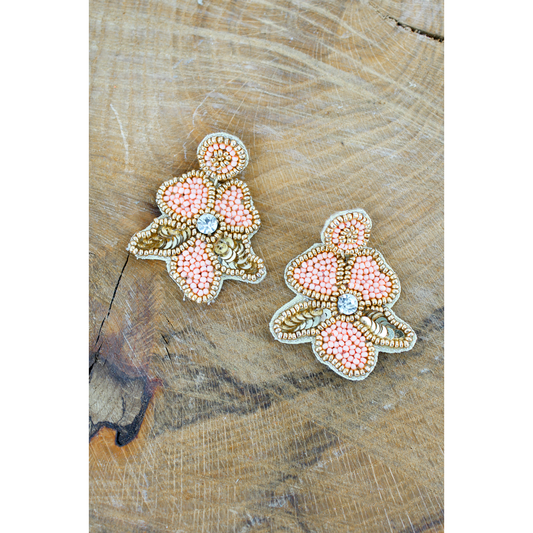 Peach Flower Seed Bead Earrings - BFF Here