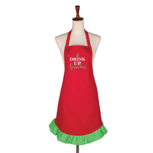Drink Up Grinch's Embroidered Cotton Apron - BFF Here