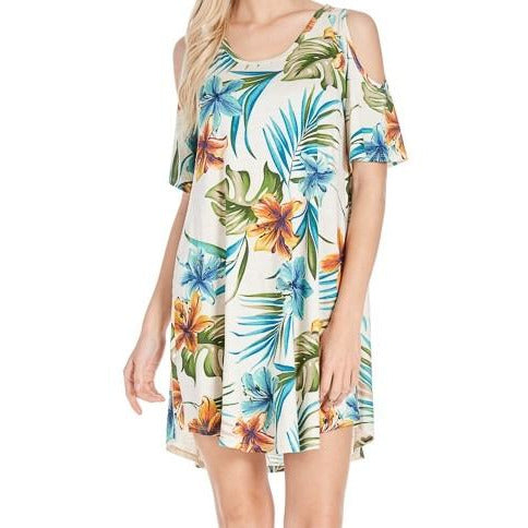 Floral Print Cold Shoulder Dress - BFF Here