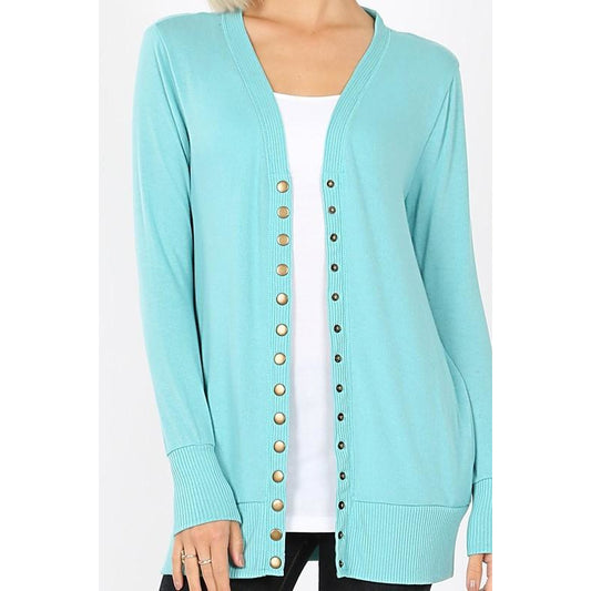 Snap Button Cardigan Sweater -- Ash Mint - BFF Here