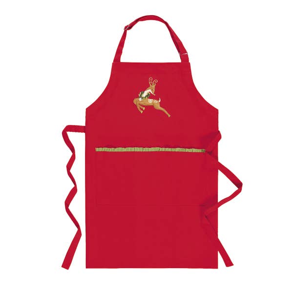 Deer with Holiday Wreath Embroidered Cotton Apron - BFF Here