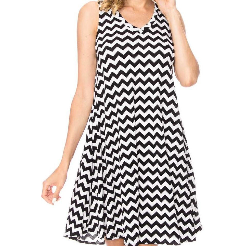 Chevron Print V-Neck Swing Dress With Pockets - BFF Here