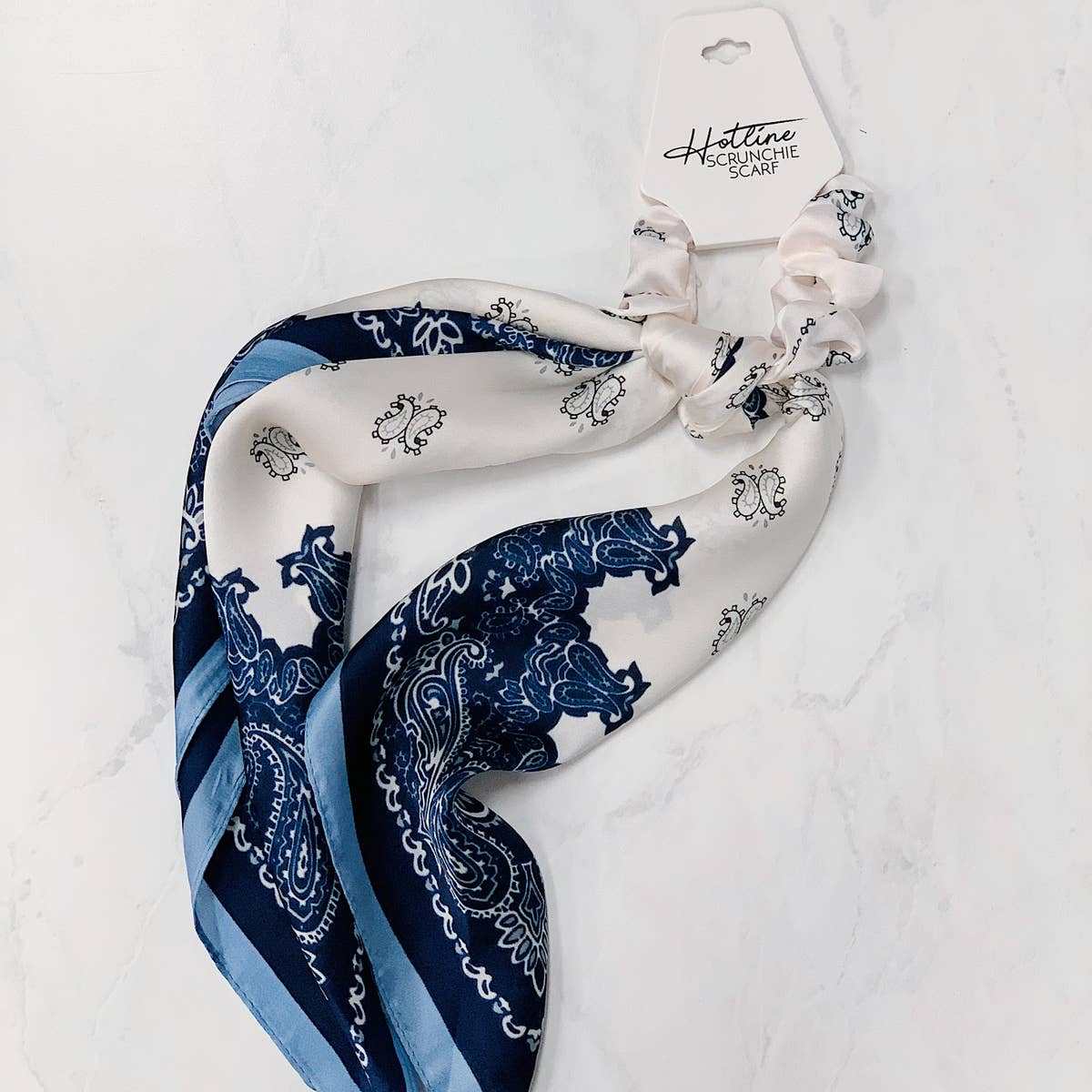 Navy & Ivory Handkerchief Scrunchie Scarf - BFF Here