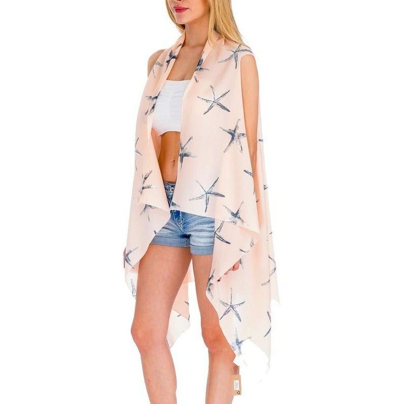 Starfish Print Kimono Vest - BFF Here