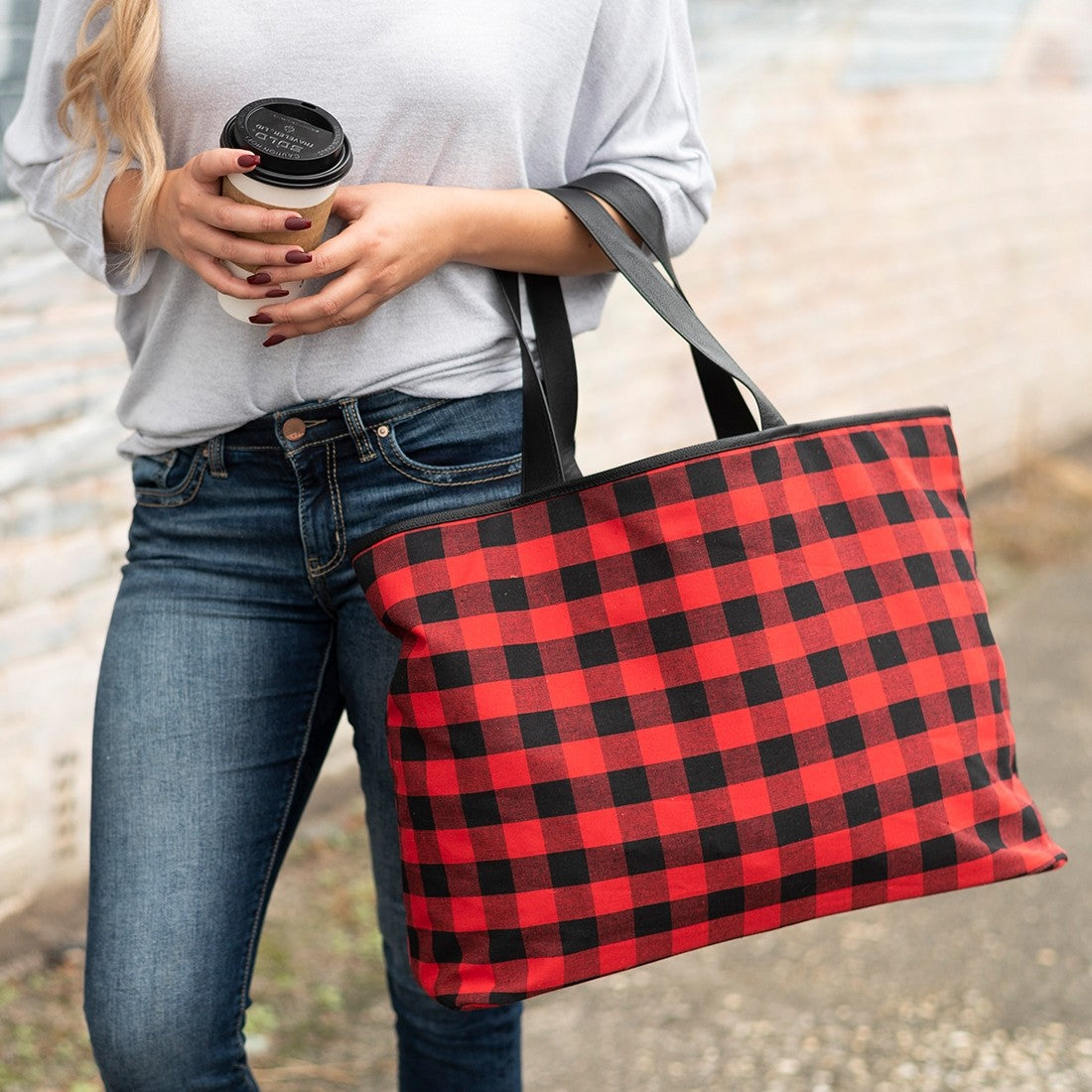 Red Buffalo Check Ally Tote - BFF Here